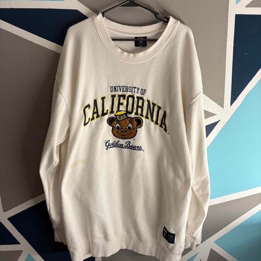 Cal Ncaa Men's White and Cream Sweatshirt